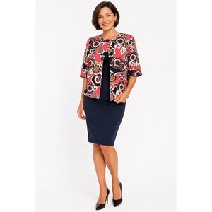 Madison‎ Pink Navy Floral Print Cropped Swing Jacket Blazer Womens Medium
